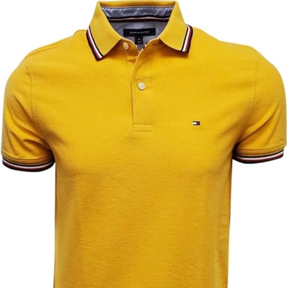 Tommy hilfiger men's Striped Collar polo Yellow - Picture 2 of 2